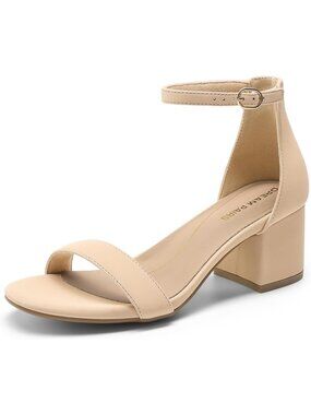 Women's Low Chunky Heeled Sandals Nude/Nubuck 2.24-Inch Fashion Block Heels